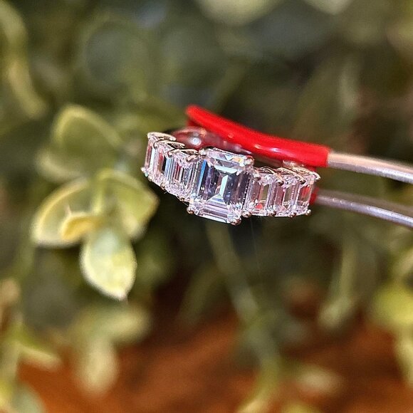 Sparkling 925 Silver Emerald Cut CZ’s Ring - Picture 7 of 10